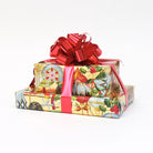 Decorative gift box with a red ribbon on a white background